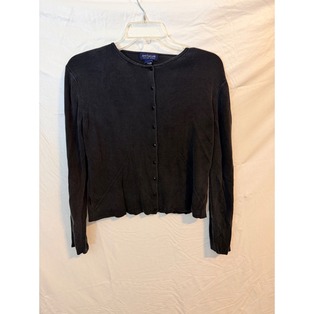 Ann Taylor Factory Store Black 100% Silk Cardigan Sweater Womens Medium M